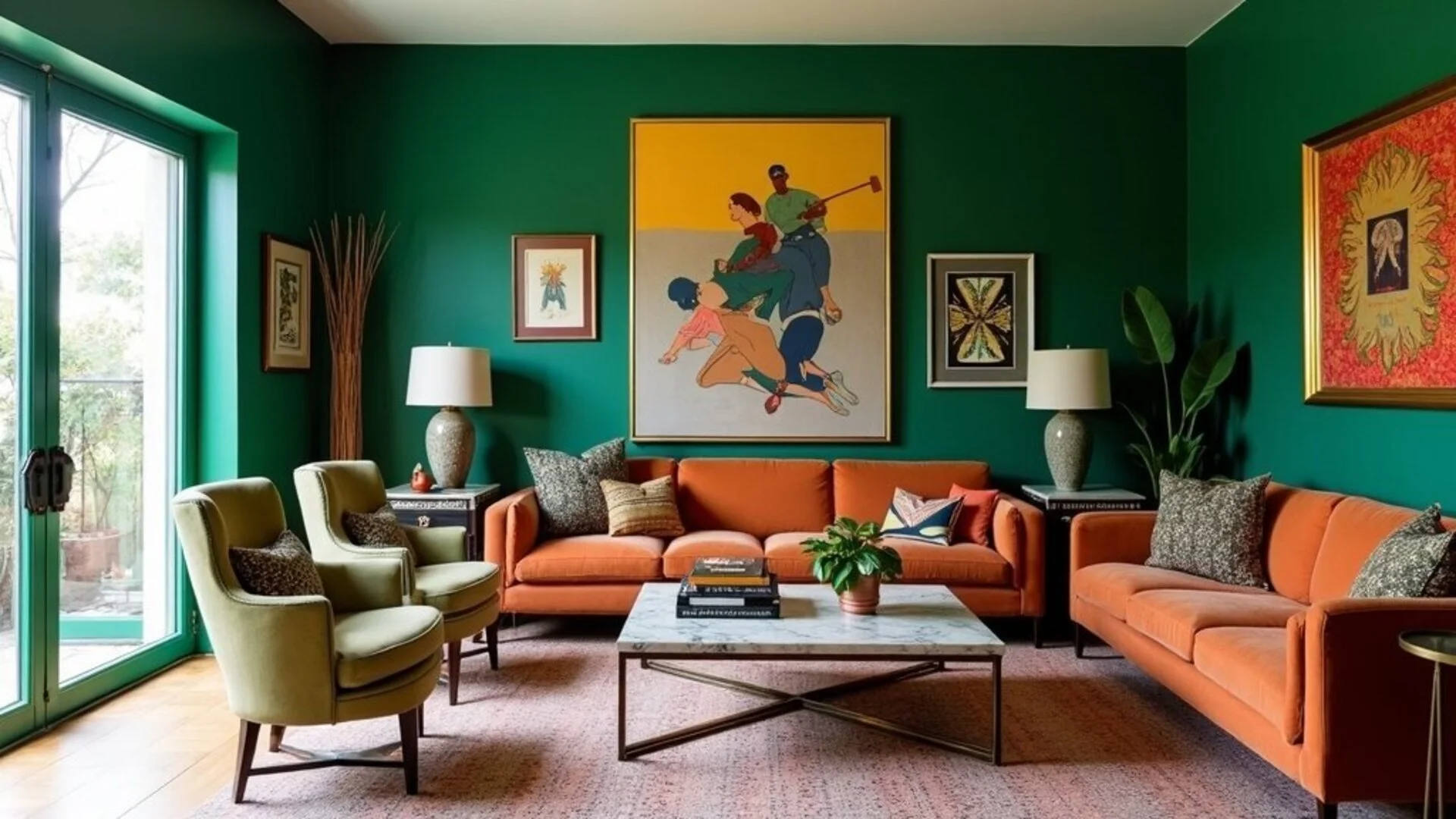 Studio Ashby eclectic interior with bold colors, artwork, and curated furniture collection