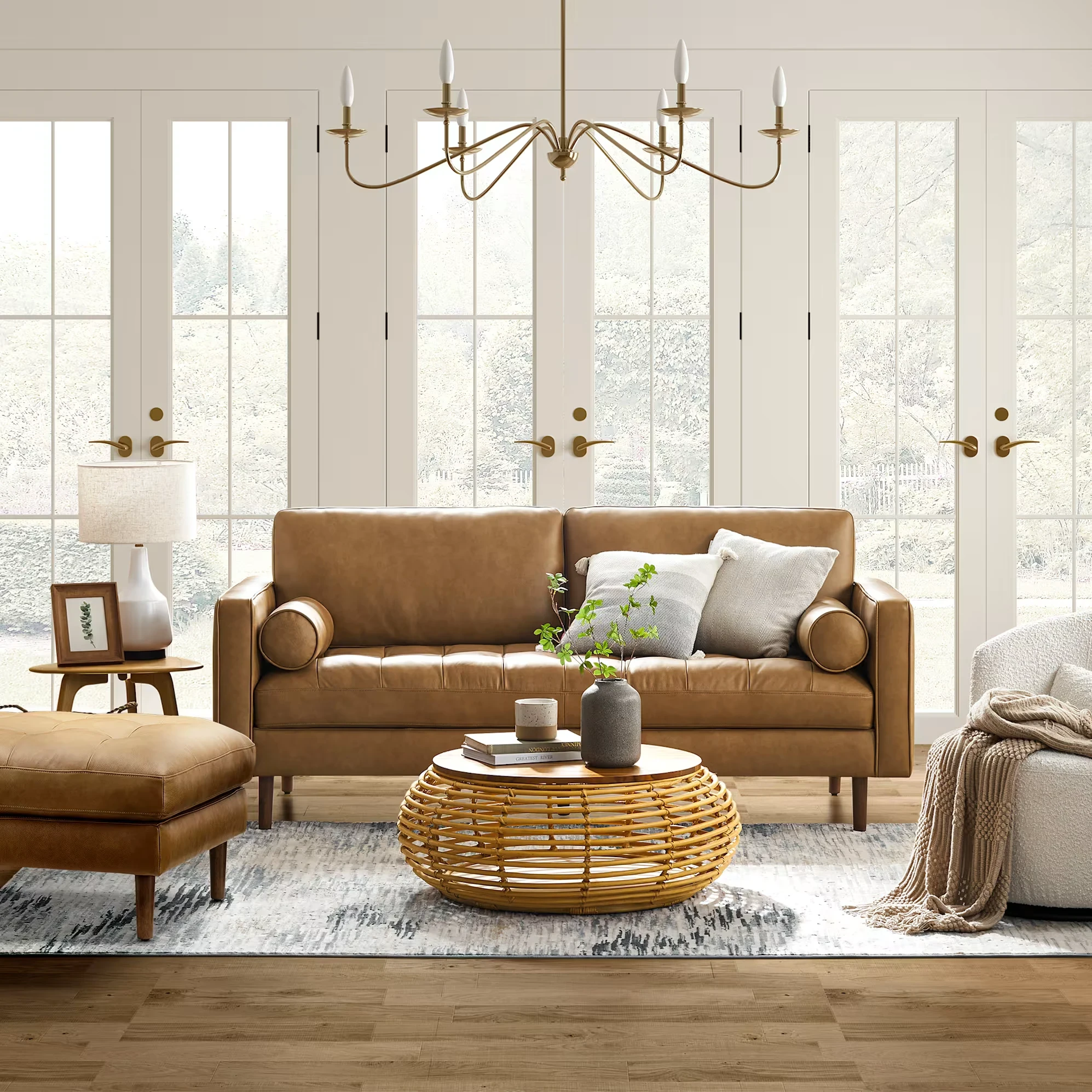 Madison Leather 2 Seater Sofa with Ottoman