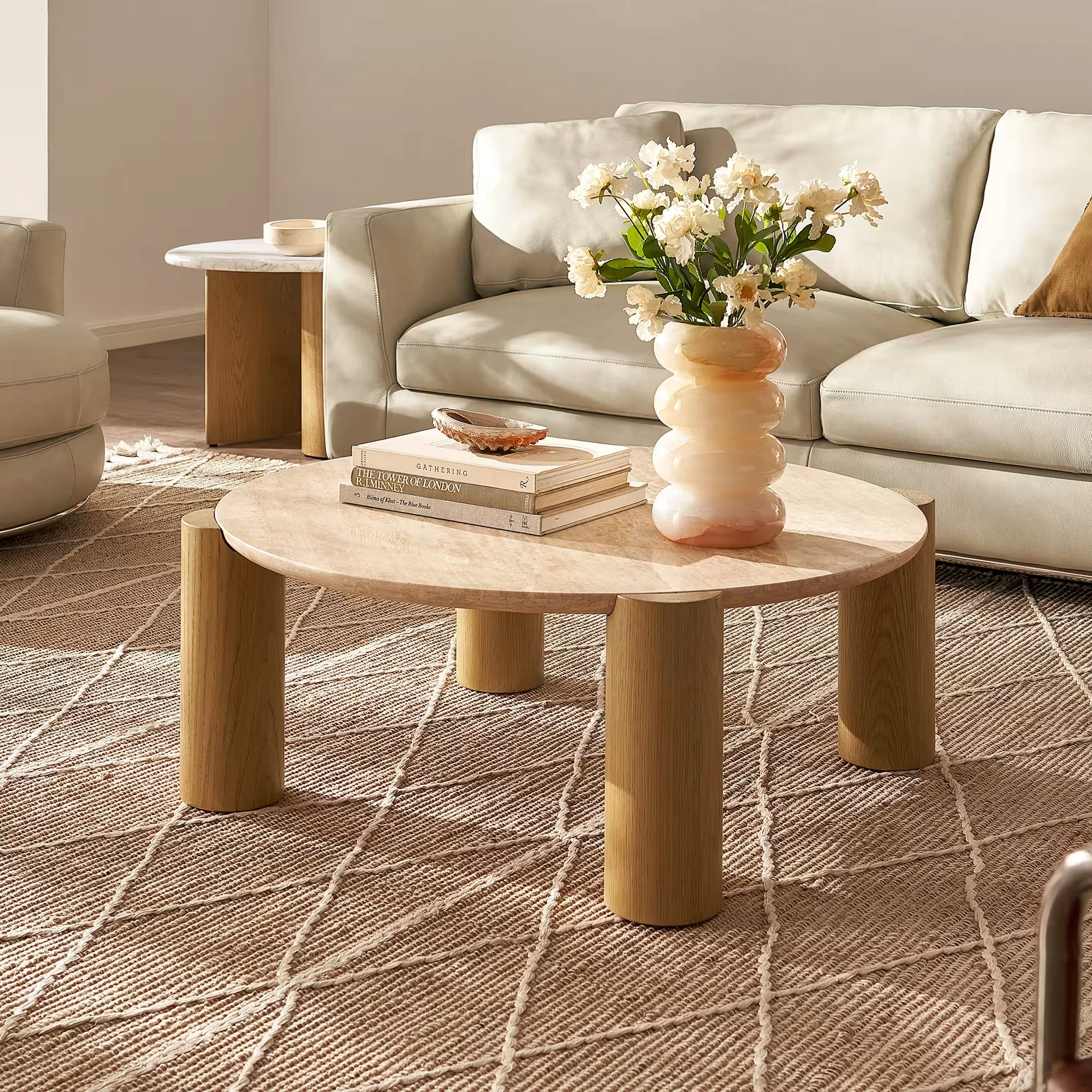 Albie Travertine Round Coffee Table