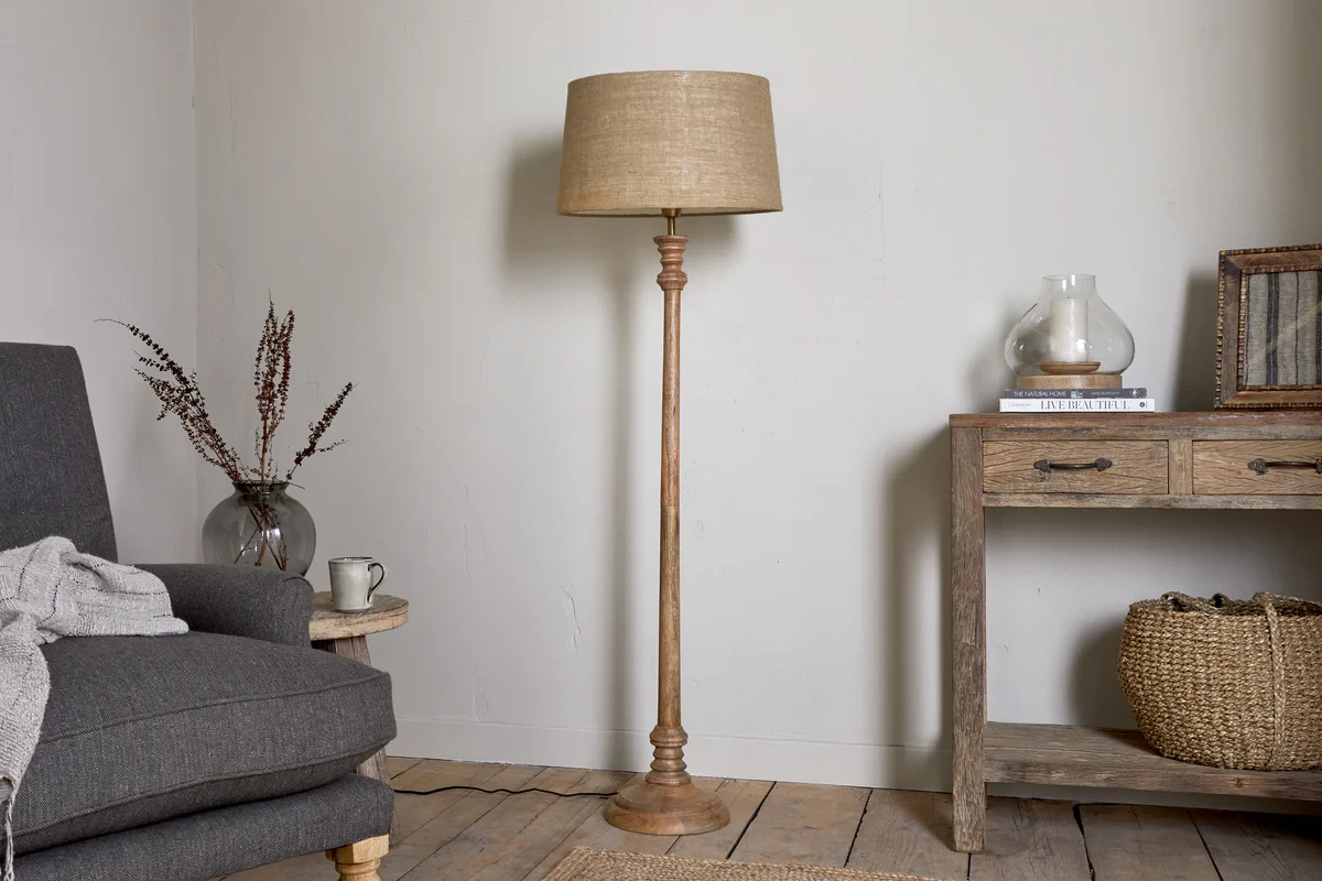 Usha Classic Wooden Floor Lamp - Natural