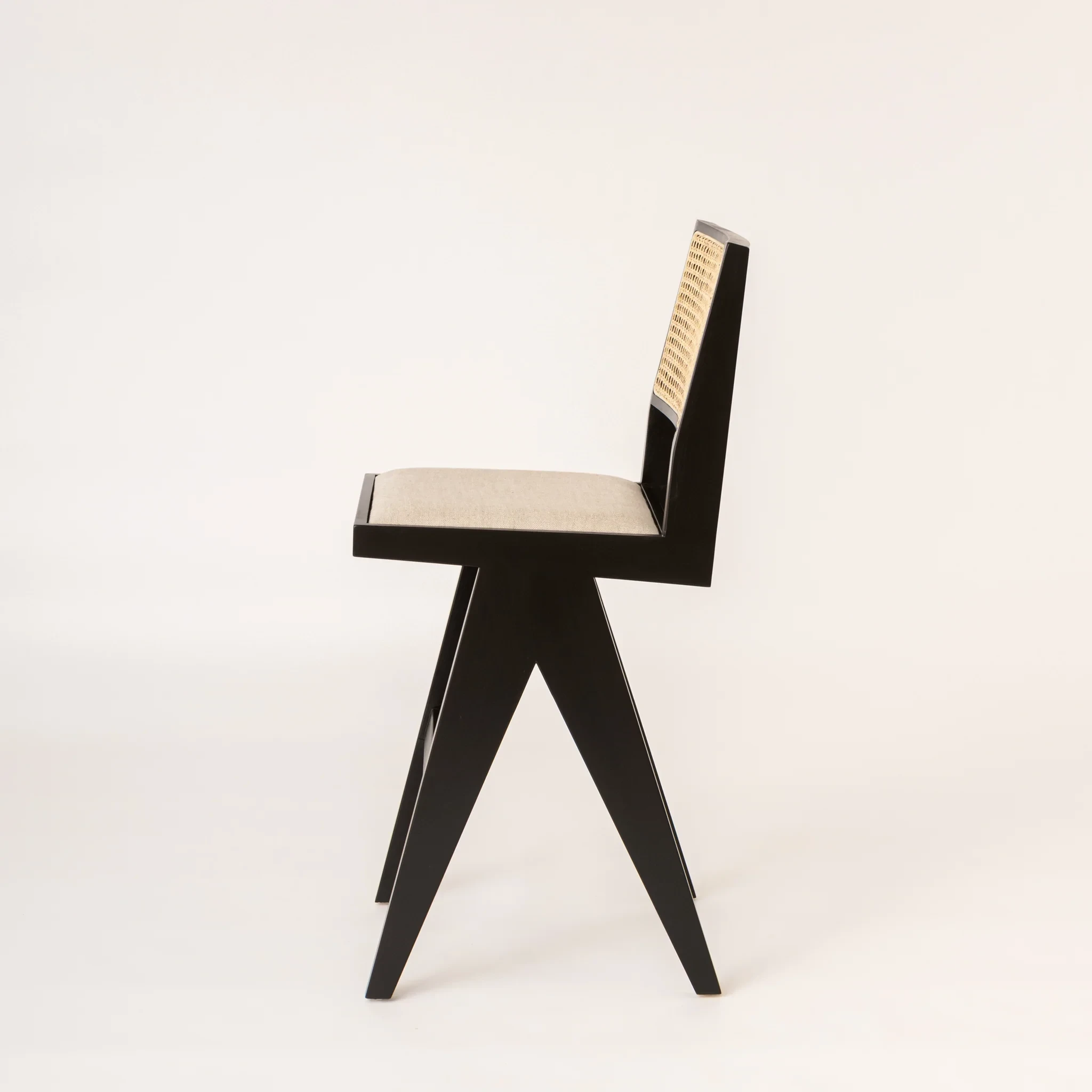 Cane & Upholstered Bar Stool - Black