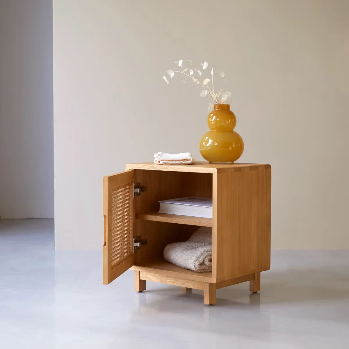 Luis - Solid elm and cane bedside table