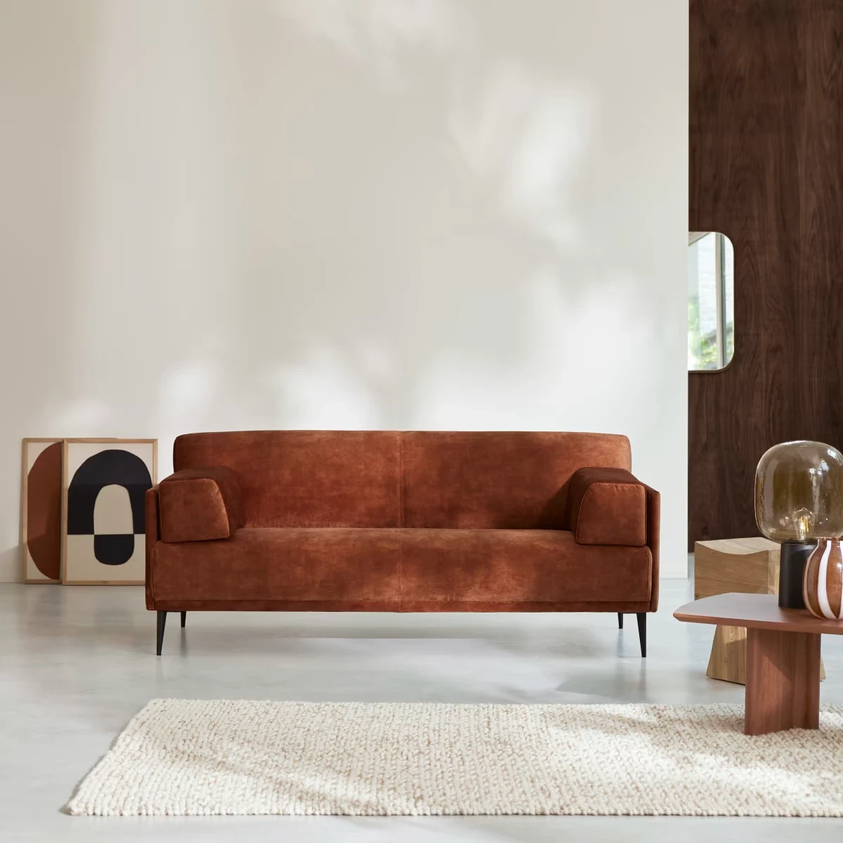 Finn 3-seater terracotta velvet sofa