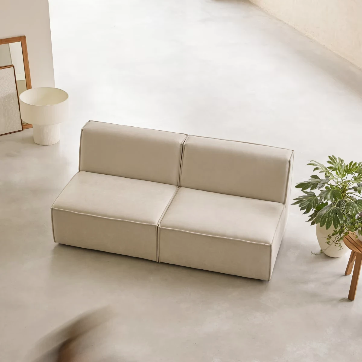 Dario Modular straight sofa in beige fabric, 2-seater